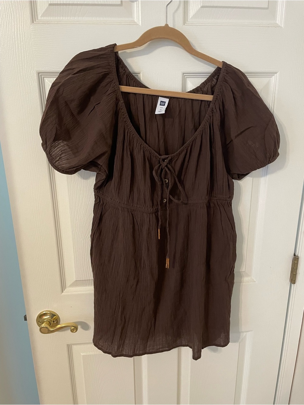 GAP Brown Tie-Front Textured Women's Top